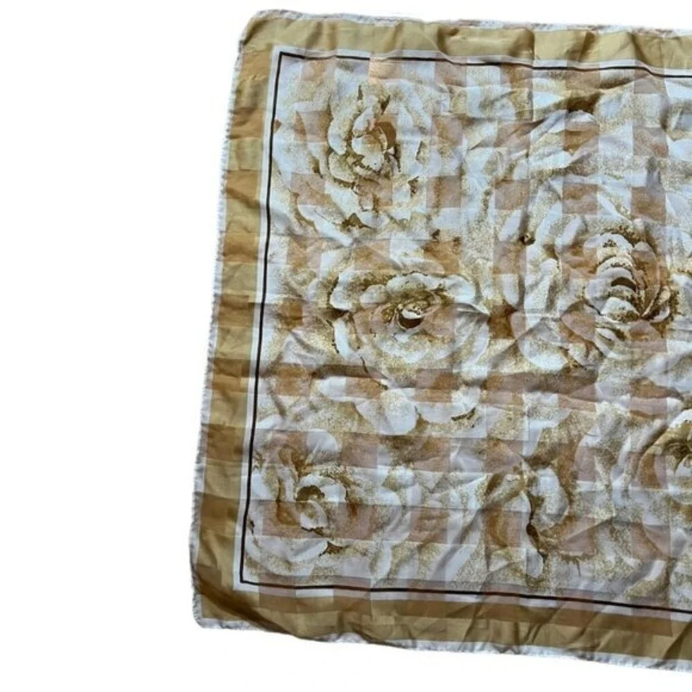 Vintage Terital Gruppo‎ Italian Scarf Beige Brown Rose Floral Pattern